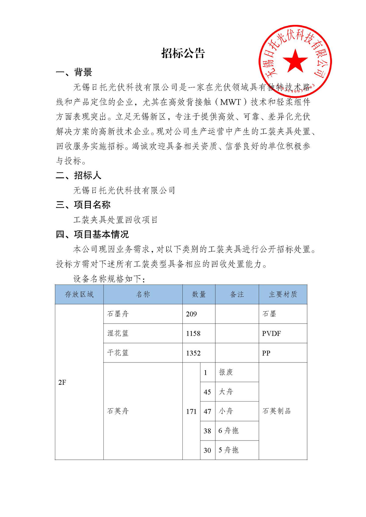 招標(biāo)公告(工裝夾具處置項目)